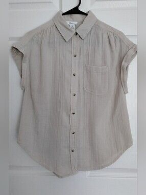 Japna Light Beige Short Sleeve Button-Down Shirt
